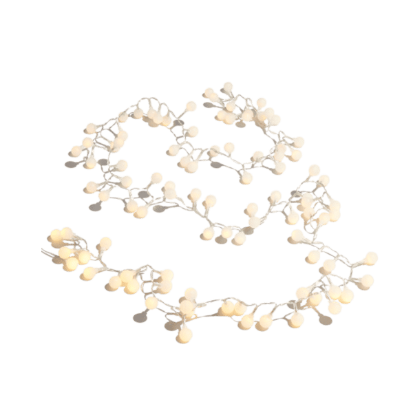 FROSTED SNOWBALL SNAKE LIGHT W/96 WARM WHITE LIGHTS 8"